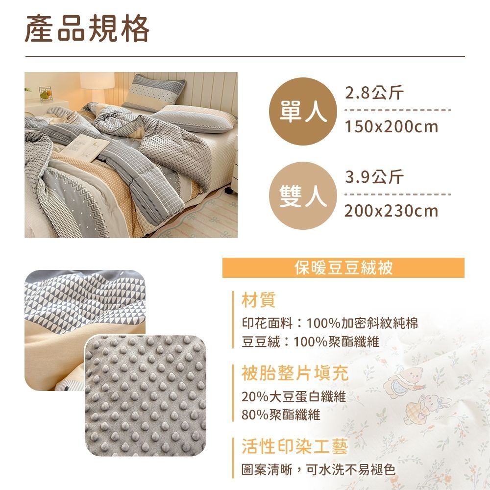【米夢家居】秋冬兩用100%純棉豆豆絨雲朵保暖單人被(加長加厚2.8公斤)韓國流行懶人可水洗被-浪漫熊兔 | 其他纖維被 | Yahoo購物中心