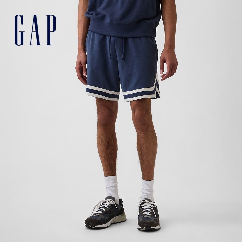 【GAP】男裝短褲【多款任選】 (VintageSoft 寬鬆條紋運動短褲-復古深藍)