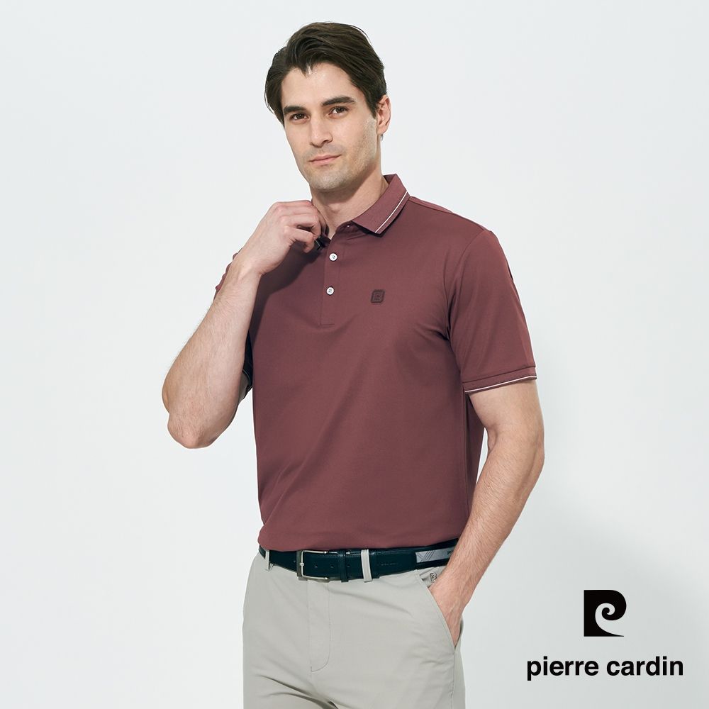 pierre cardin 皮爾卡登 男款 抗菌素面短袖polo衫-咖紅色(5257259-79)