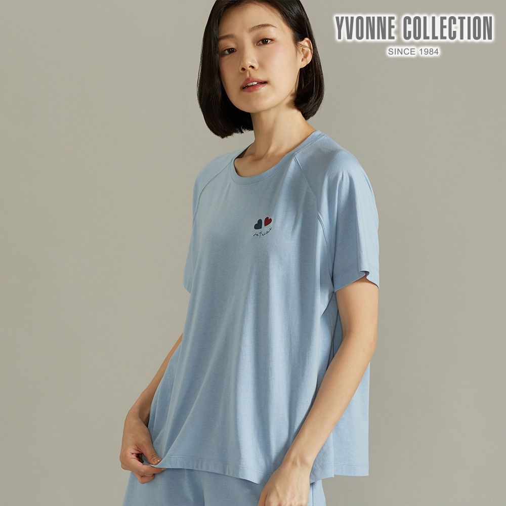 YVONNE 以旺傢飾【膠原美膚】網路限定 | 心型網印短袖上衣-晴空藍