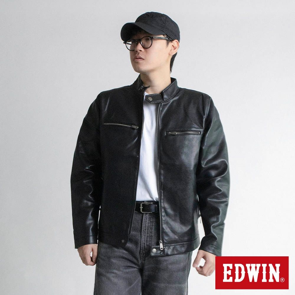 EDWIN 男裝 AI皮外套-黑色