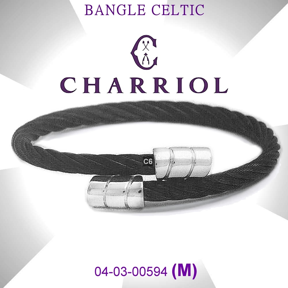 CHARRIOL夏利豪 Bangle Celtic 凱爾特人黑鋼索手環 螺旋柱飾頭M款(04-03-00594)