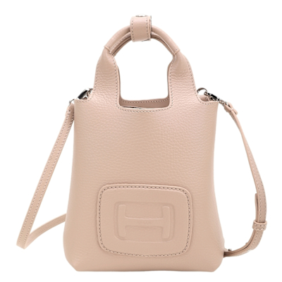 HOGAN H-Bag 荔紋牛皮手提/斜背迷你托特包(裸粉)