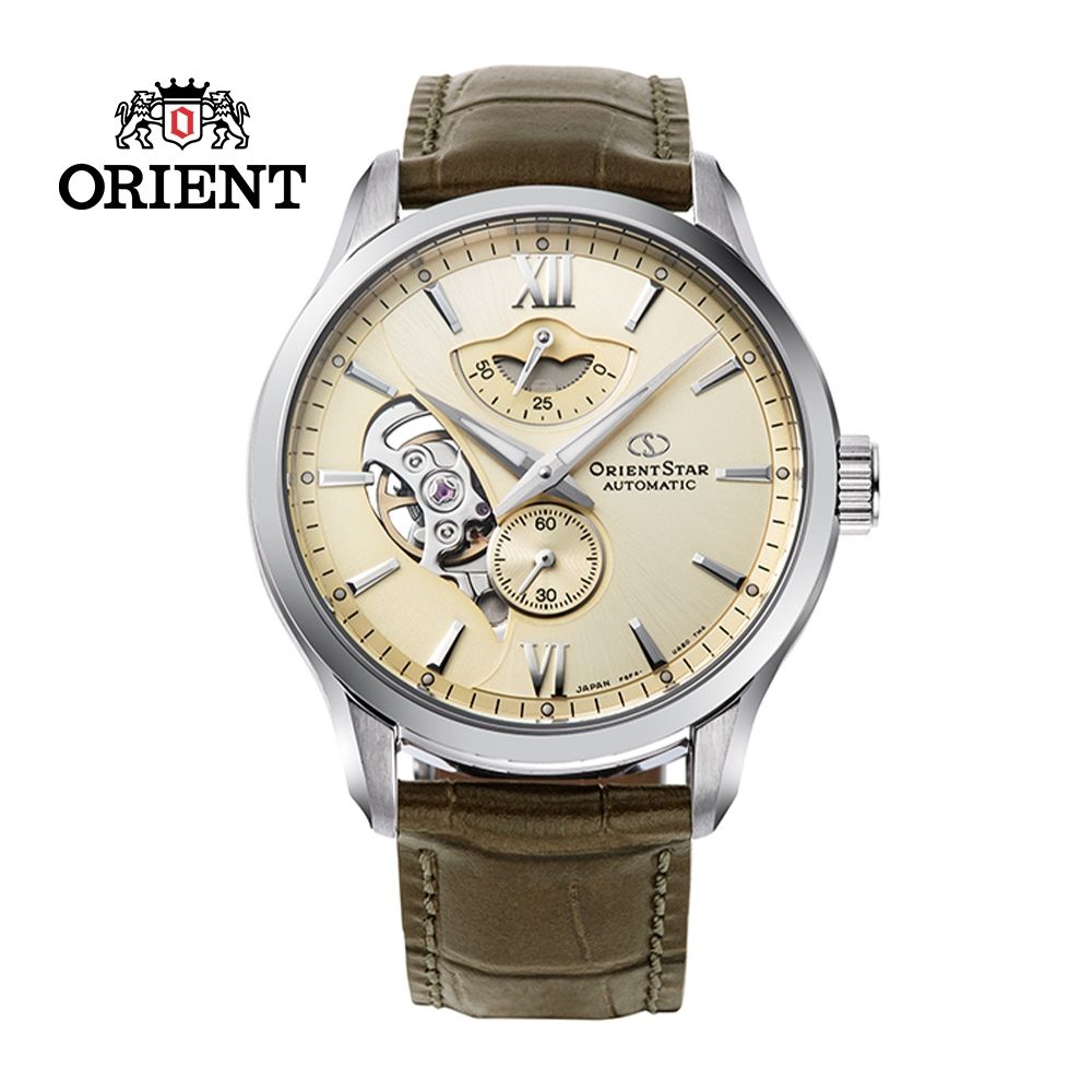ORIENT STAR 東方之星  LAYERED 系列 鏤空機械錶 皮帶款 米色 RE-AV0B10G  - 41.0mm