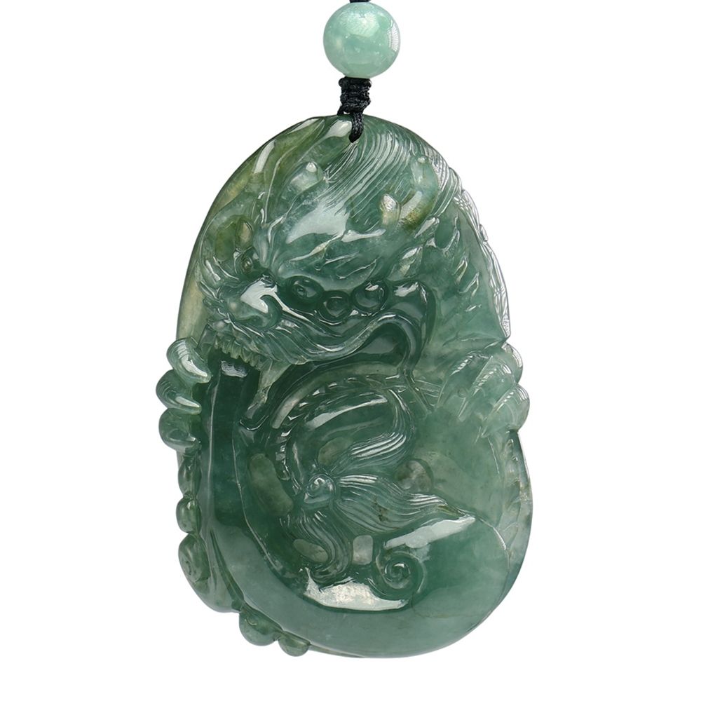 漢石齋】天然翡翠A貨護主龍牌玉佩吊墜冰種藍水飄花(47*70*13mm) | 漢石