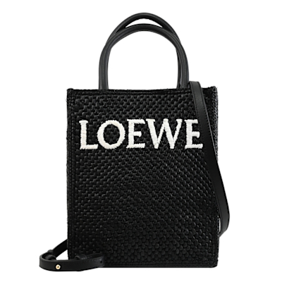 LOEWE Standard A5 經典LOGO裝飾草編手提斜背兩用包/紙袋包(黑)