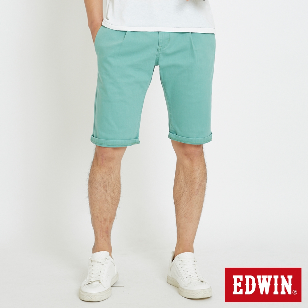 EDWIN 男裝 基本休閒打摺短褲-灰綠色
