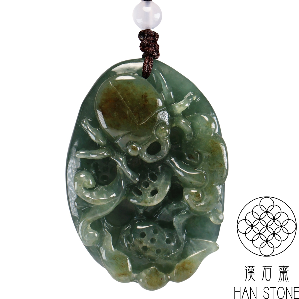 中國 翡翠玉 三彩獅辟邪玉珮 / 根付 中國翡翠玉 三彩獅