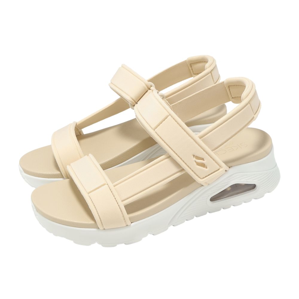 Skechers 涼拖鞋Uno Sandal 女鞋米白氣墊支撐緩衝魔鬼氈厚底119813NAT