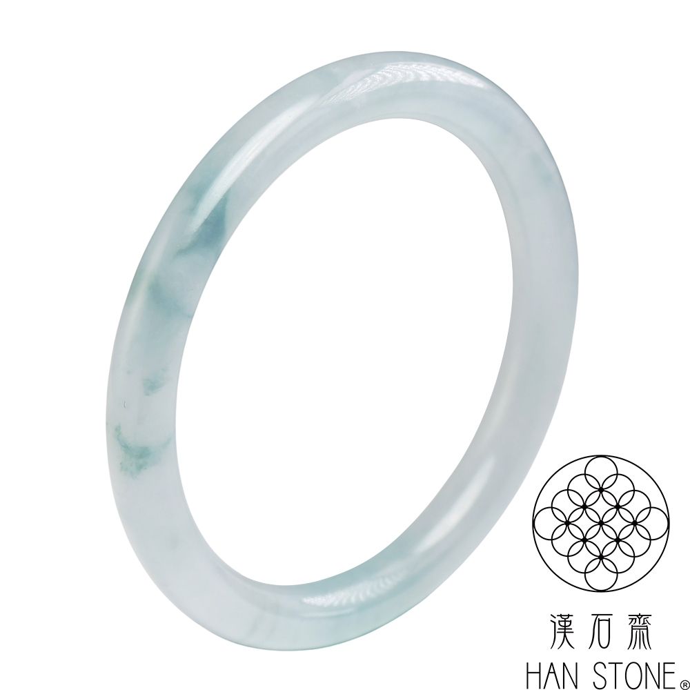 漢石齋】天然翡翠A貨圓條手鐲玉鐲冰種飄花(手圍18/版寬7.5mm) | 漢石齋