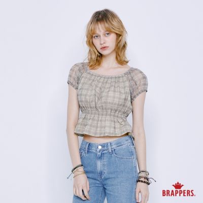 BRAPPERS 女款 格紋泡泡袖收腰襯衫-綠格