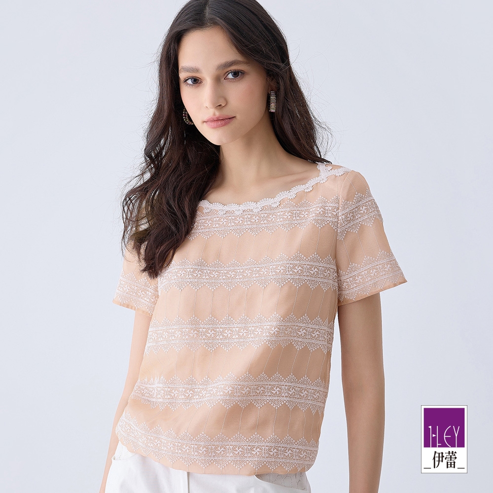 ILEY伊蕾 菱形刺繡雪紡上衣(淺粉色；M-XL)1242021114
