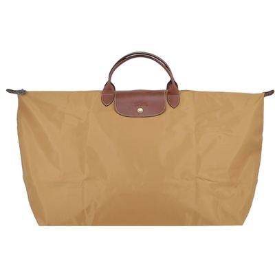 LONGCHAMP LE PLIAGE系列短把再生尼龍摺疊水餃旅行袋(特大/小鹿棕)