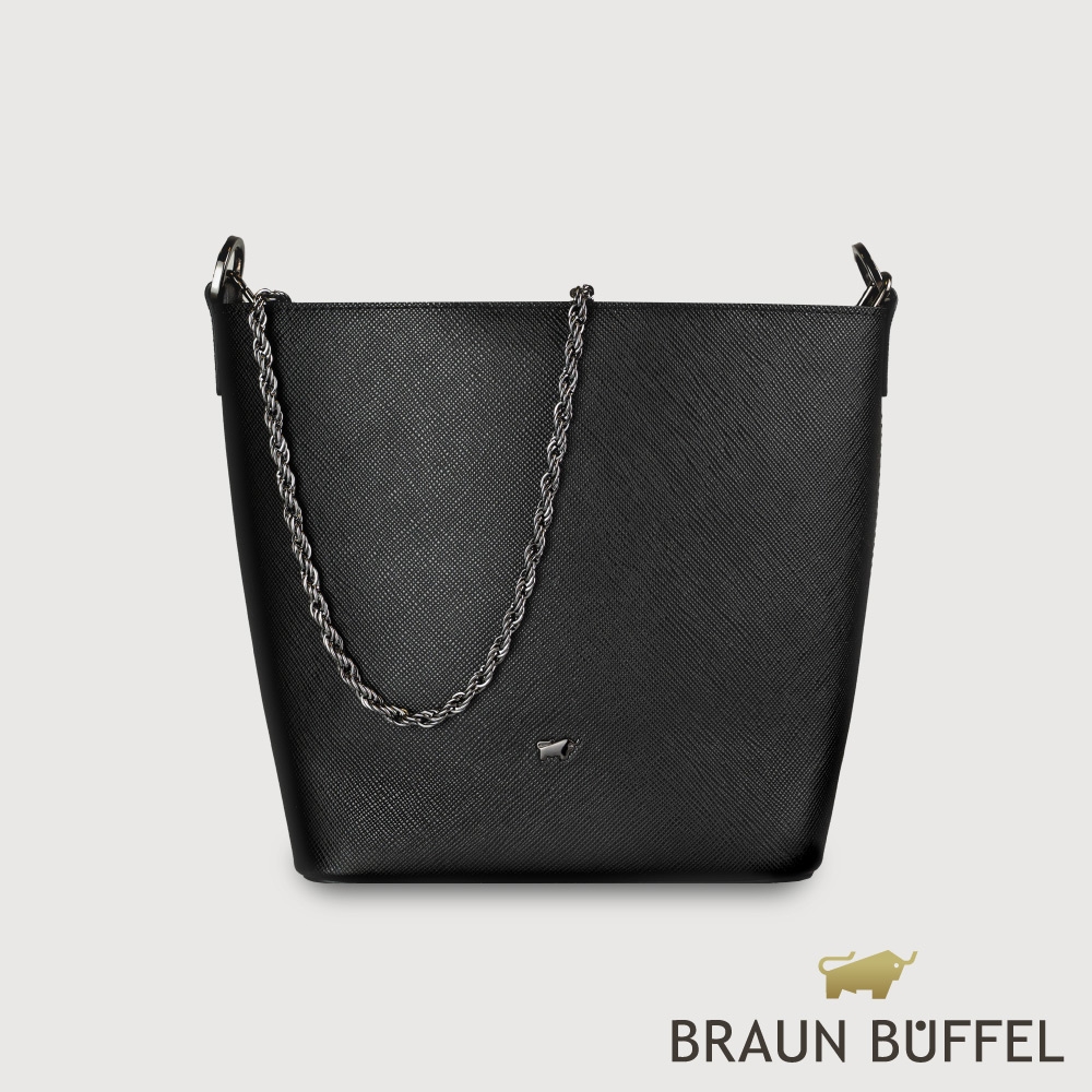 【BRAUN BUFFEL 德國小金牛】台灣總代理 莎蔻拉-A 水桶包-黑色/BF857-30-BK