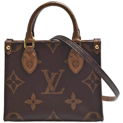 LV Louis Vuitton路易威登 M46839經典OnTheGo BB Monogram雙色帆布手提/斜背包(迷你)