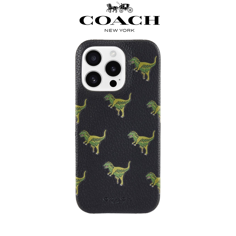 【COACH】iPhone 16 系列 精品 真皮 手機殼 黑色小恐龍