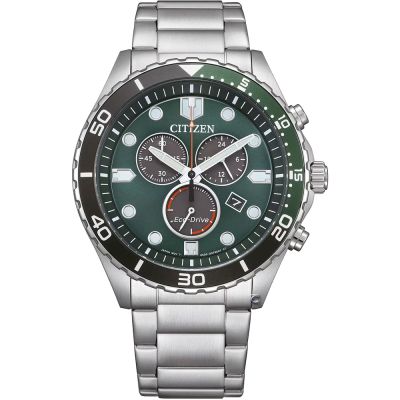 CITIZEN 星辰錶 Chronograph 運動型計時腕錶-43mm綠 AT2561-81X