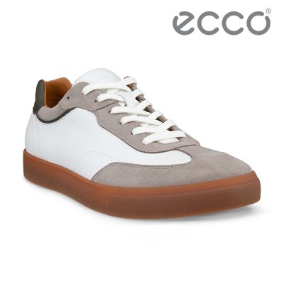 ECCO Soft 10 M 柔酷休閒拼接麂皮休閒鞋 男鞋 岩石灰/白色/軍綠色