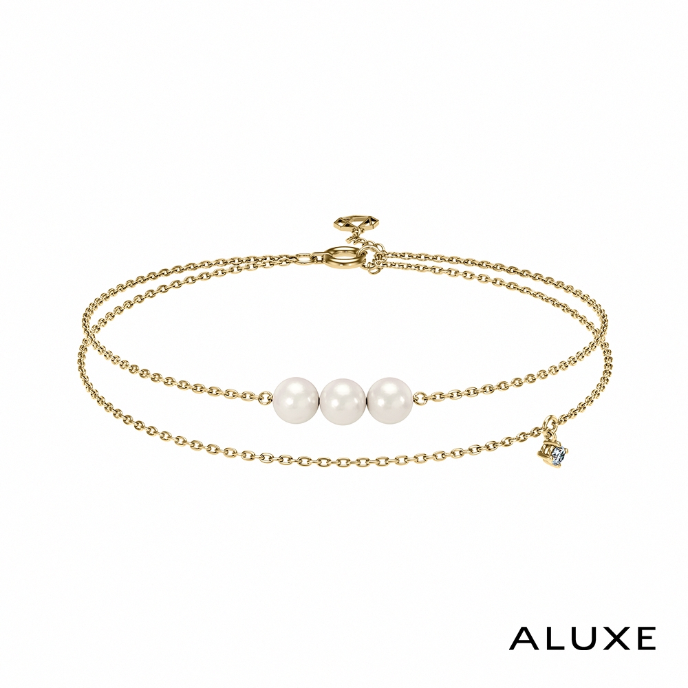 ALUXE 亞立詩 天然淡水珍珠 10K金 輕奢珍珠鑽石雙鍊手鍊 珍愛系列 Be cherishing BR0220