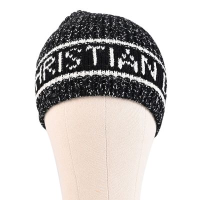Christian DIOR 經典LOGO斑點紋理羊毛混紡針織毛帽(黑白)