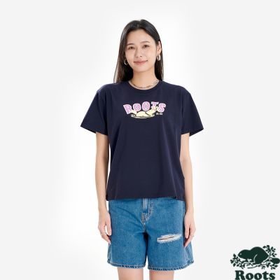 Roots 女裝 ROOTS ATHLETICS LOGO 短袖上衣（軍藍色）