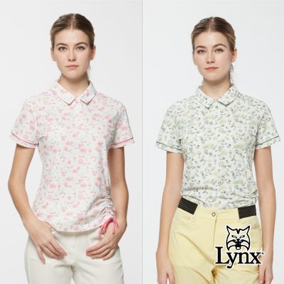 【Lynx Golf】女款吸濕排汗滿版野餐氛圍印花下擺抽繩短袖POLO衫/高爾夫球衫(二色)