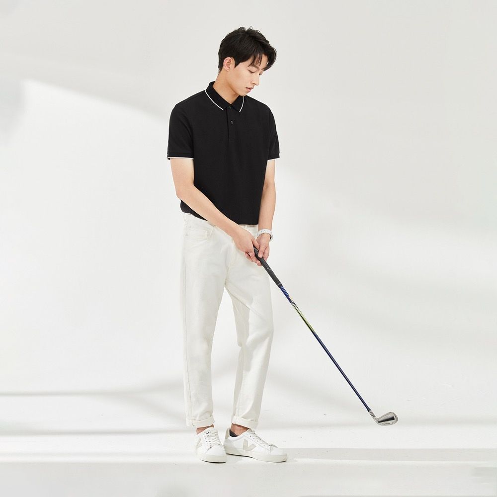 GIORDANO 男裝涼感抗菌防蟎撞色領POLO衫【多色任選】 (09 標誌黑)