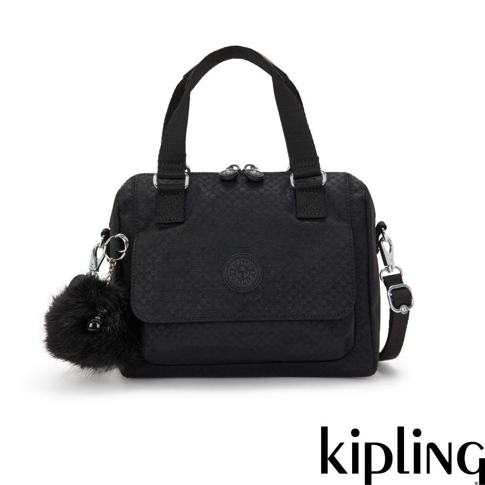 Kipling 黑色幾何印花翻蓋手提側背包-ZEVA