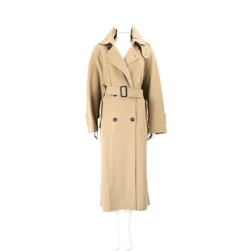 Max Mara-WEEKEND CADINE 雙排扣腰帶 駝色風衣式長版羊毛外套 大衣