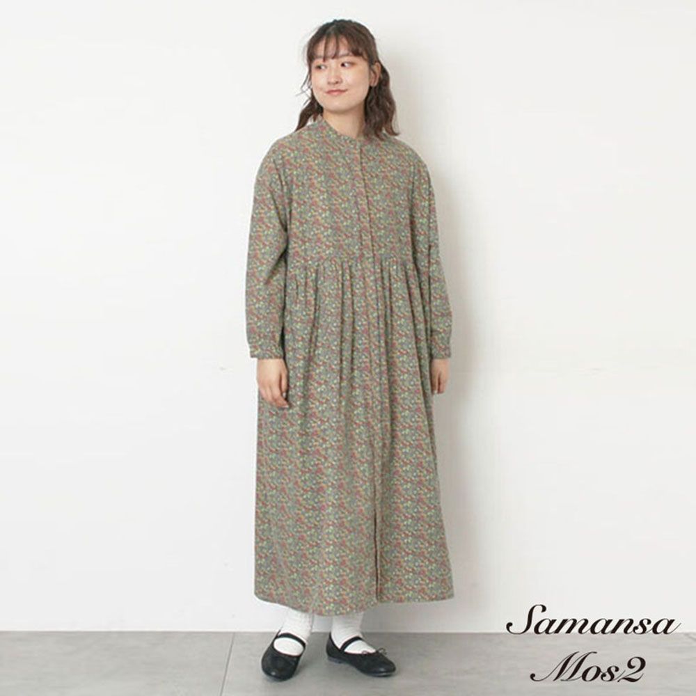 〚Samansa Mos2〛格紋/碎花圖案暖感面料立領連身洋裝