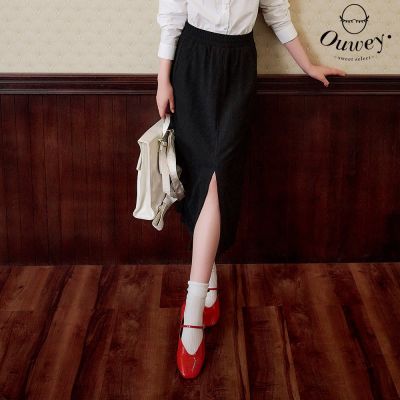 【獨家時時樂】OUWEY歐薇 百搭中長裙-鬆緊/金屬感/素色/修身 (多款任選)