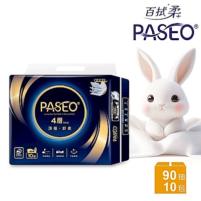 PASEO 百拭柔 4層頂極舒柔抽取式衛生紙90抽10包/串