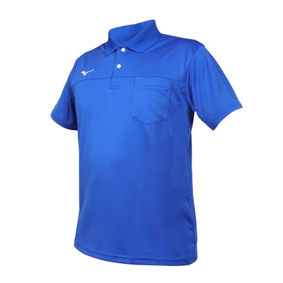 MIZUNO 男短袖POLO衫-台灣製 上衣 休閒 慢跑 咖啡紗 32TAYA0122 藍白
