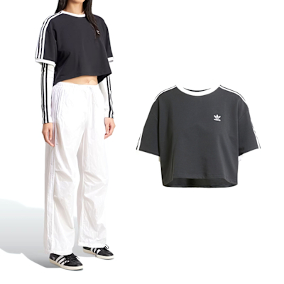 Adidas 3S LOOSE CROP T 女款 黑色 寬鬆 圓領 短版剪裁 上衣 運動 休閒 短袖 JC8149