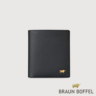【BRAUN BUFFEL 德國小金牛】台灣總代理 HOMME-M 6卡直立短夾(金色LOGO款)-黑色/BF306-TW306-BK