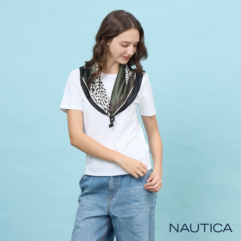 NAUTICA 官方旗艦 女裝  抗UV機能刺繡短袖T恤-白色