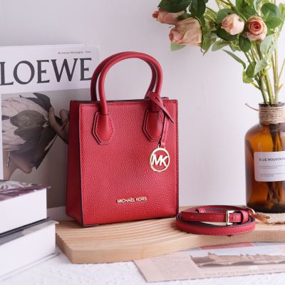 MICHAEL KORS MERCER 經典MK荔枝皮革迷你兩用手提包/紙袋包(紅)