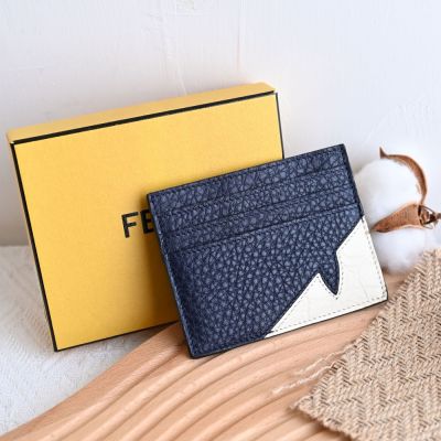 FENDI 品牌小怪獸牛皮拼接隨身卡片夾(深藍/白)