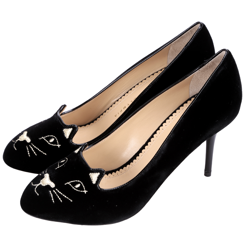 Charlotte Olympia Kitty 經典天鵝絨貓咪高跟鞋(黑色) | 精品服飾/鞋子