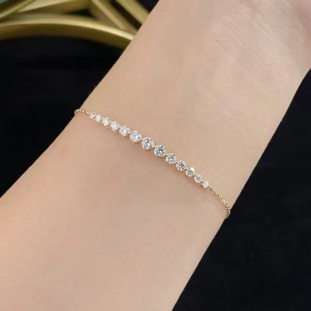 鉅曜 18K金 雪鑽花環鑽石手鍊 D/VS+ (總重1克拉) 培育鑽石 鑽石手鍊 | 培育鑽石手鏈 | Yahoo購物中心