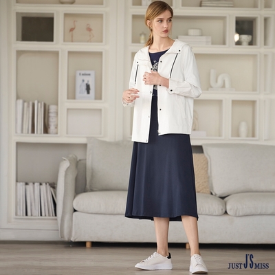 【Just J’S Miss】A-Line拉鍊式百搭素面中長裙(深藍80) J23W1204