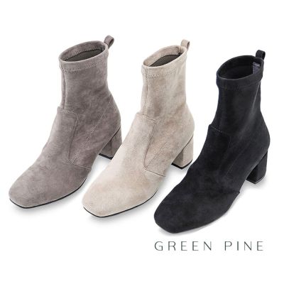 GREEN PINE 輕奢品味絨布短筒粗跟襪靴共3色(00188991)