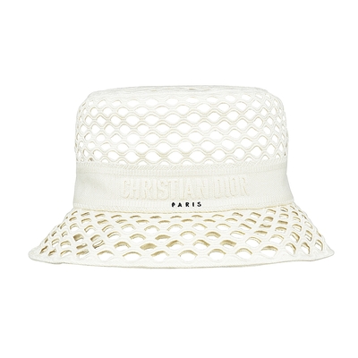 DIOR 迪奧 刺繡LOGO簍空洞洞設計棉質混紡漁夫帽(米白)