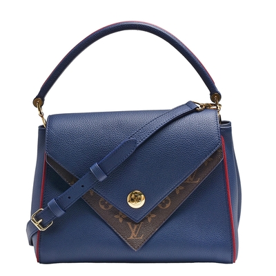 LV Louis Vuitton路易威登 M55022經典DOUBLE V系列粒紋小牛皮手提/斜背包(海軍藍_展示品)