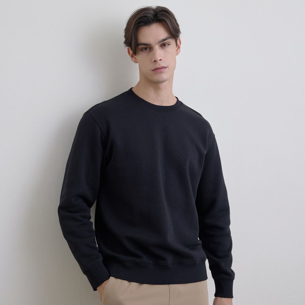 GIORDANO 男裝素色加絨大學TEE Urban Casual Stroll系列【多色任選】 (09 標誌黑)
