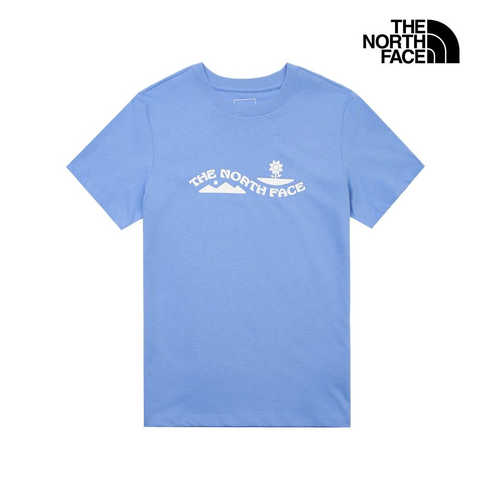 【The North Face 官方旗艦】北面女款藍色胸前圖案印花短袖T恤｜8JSM0YI