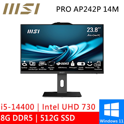 MSI微星 微星 PRO AP242P 14M-619TW 24型 黑(i5-14400/8G/512G SSD/W11)