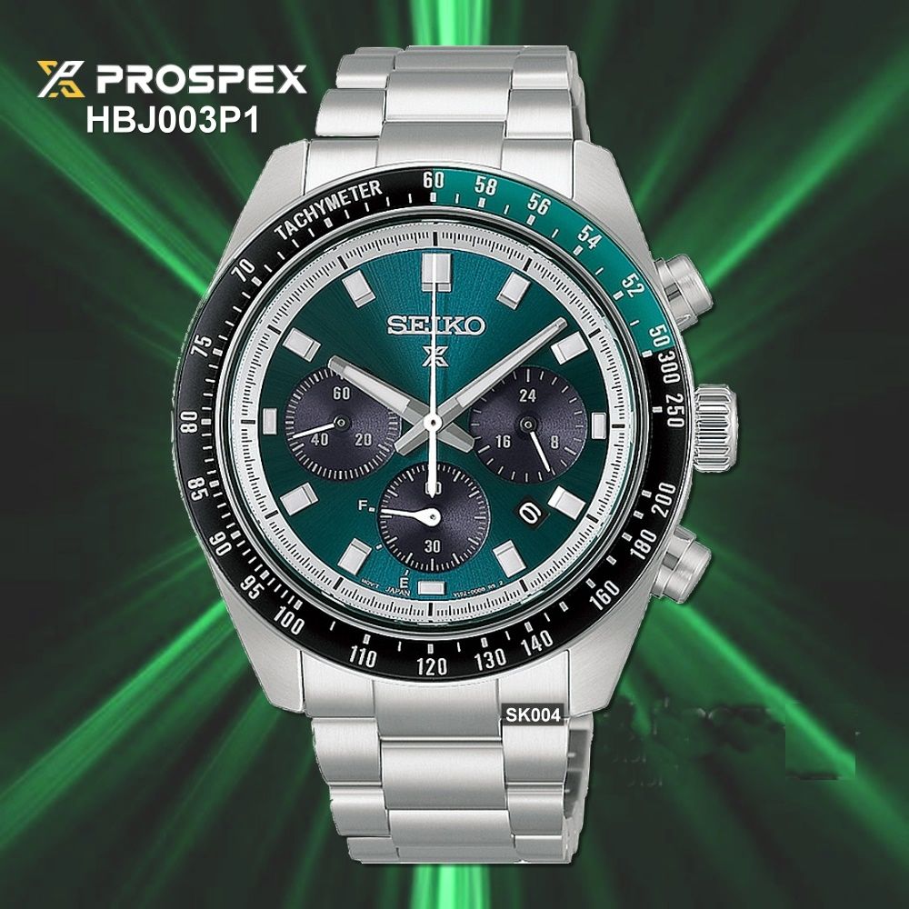 SEIKO精工 最新 PROSPEX太陽能計時錶41㎜熊貓綠面款 SK004(HBJ003P1/V192-00B0G)