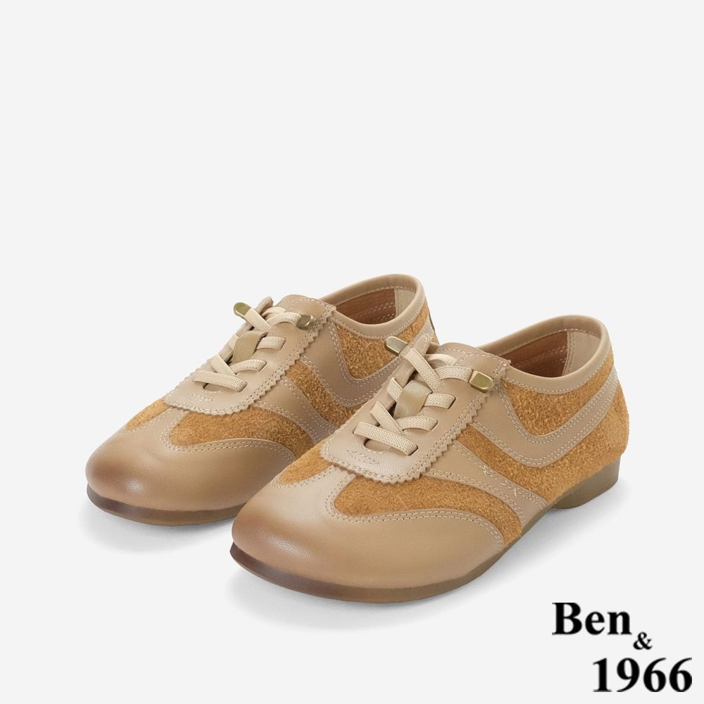 Ben&1966高級頭層羊皮流行時尚大圓頭休閒鞋-卡其(258082)