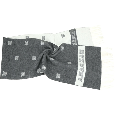 Max Mara WSPARE 喀什米爾羊絨字母緹花流蘇圍巾(灰白色)